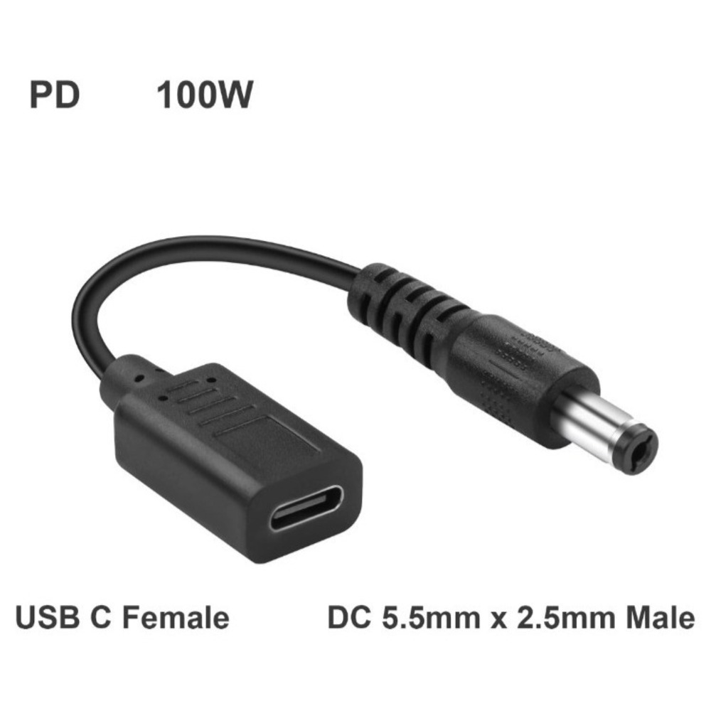 USB Type C Female to DC 5.5mm x 2.5mm Power PD Charge Cable 20V/5A 100W Laptop